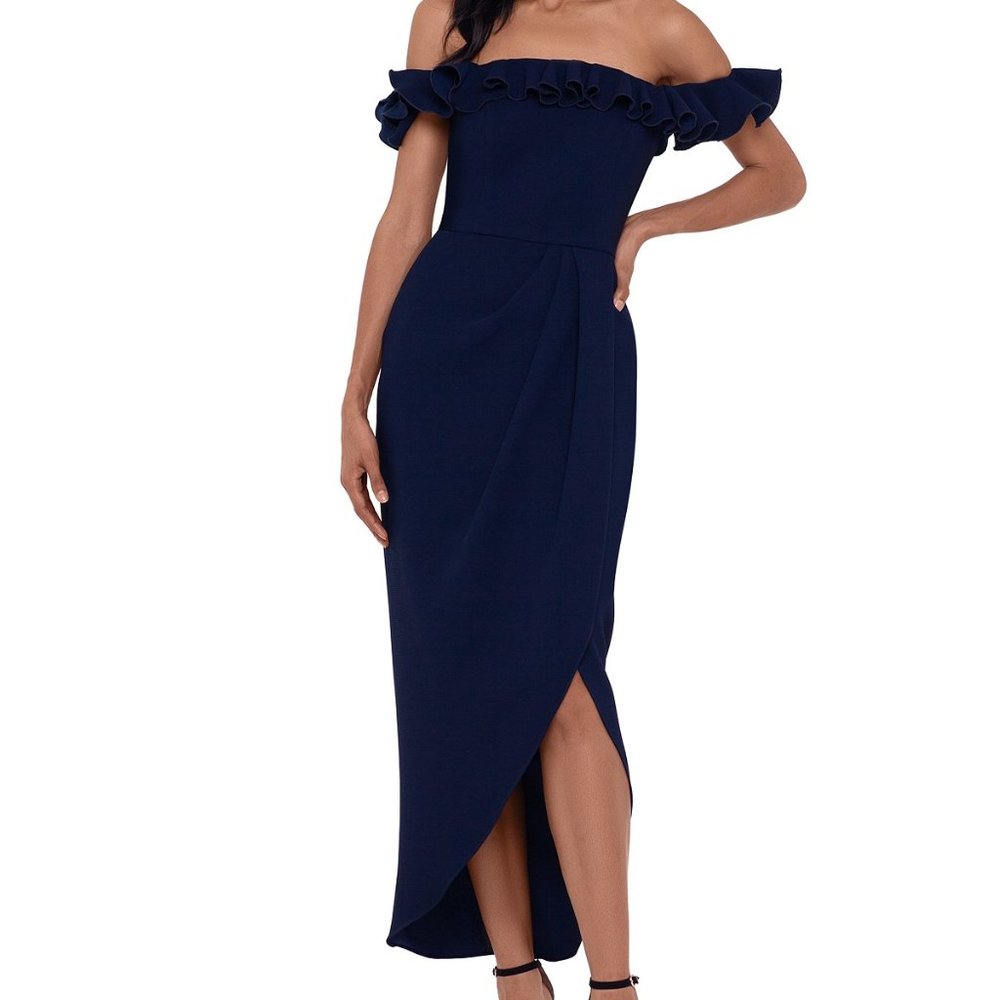 XSCAPE Ruffle Off-The-Shoulder Gown